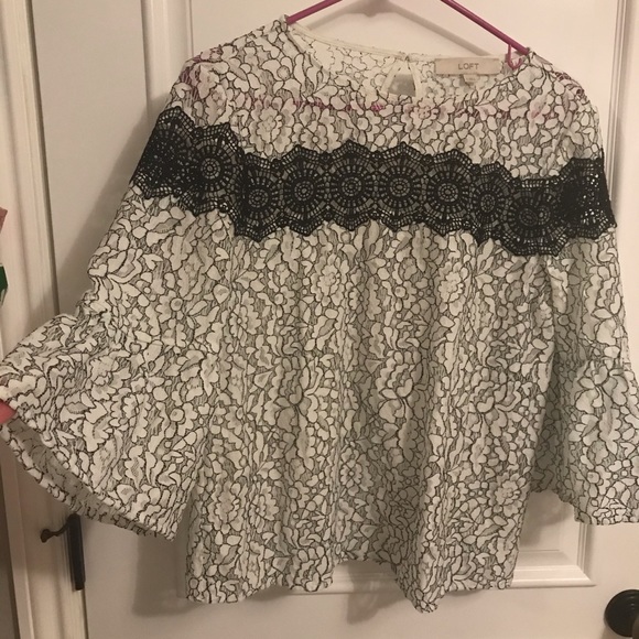 Loft -Sheer Lace Bell Sleeved Top - Picture 2 of 3